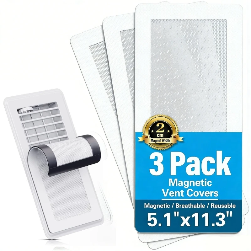 E15A Pack of 3 Outlet Grilles White Color Permanent Metal Frame Simple Adhesion Structure for Low Maintenance Household