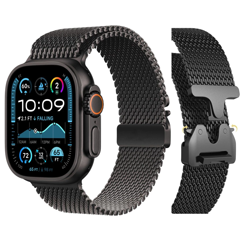 Titanium Official 1:1Strap For Apple watch Ultra Band 49mm S10 46mm 42mm 45mm 44mm Milanese bracelet iWatch 10 9 8 7 6 5 4 3 SE