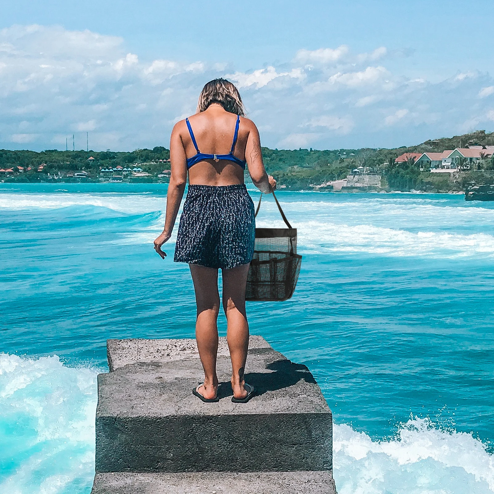 

Hanging Portable Mesh Shower Bag Bathroom Organizer Handheld Shower Tote Large Capacity Quick Dry Travel Toiletry Carrier