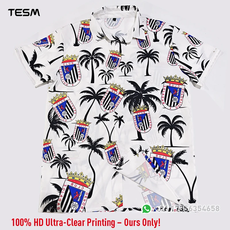 TESM Men Summer Beach Shirt Shorts Football Fan Short Sleeve Lapel Hawaii Shirt Elastic Waist Swim Trunks Casual Surf Vacation