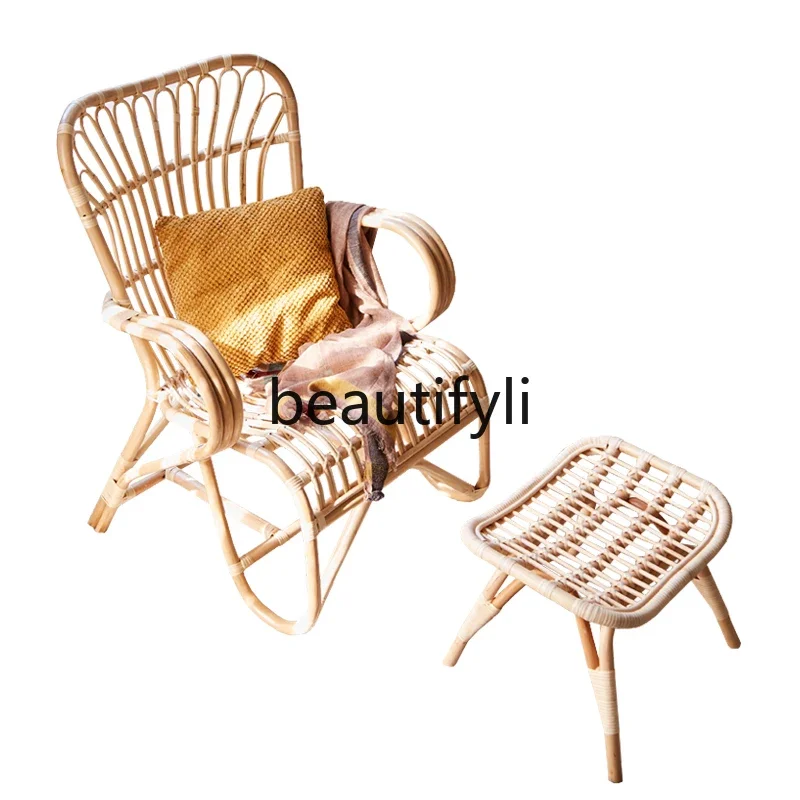 Leisure balcony rattan chair home, Japanese-style elderly living room sofa chair Nordic backrest bamboo chair homestay