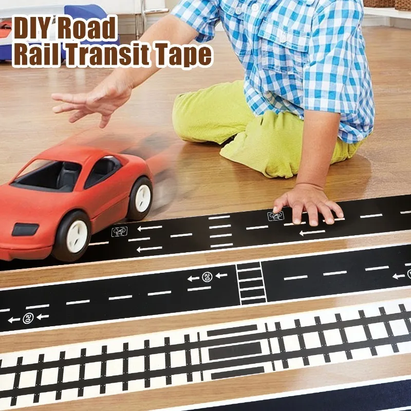 Track Scene Tape Railway Train Paper DIY Road Traffic Adhesive Tape Miniature Parking Scene Scrapbooking Sticker Label Wrapping