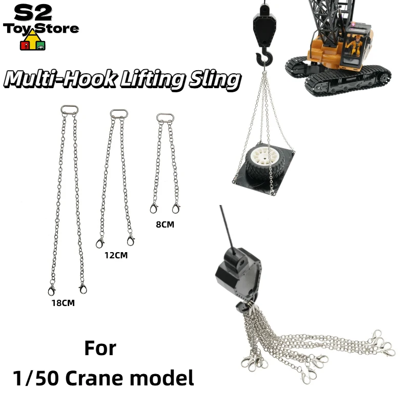 Modelo de grúa genérica a escala 1/50, cadena de elevación, accesorio de correa de elevación tipo mosquetón para simulación de escenas de elevación con grúa RC