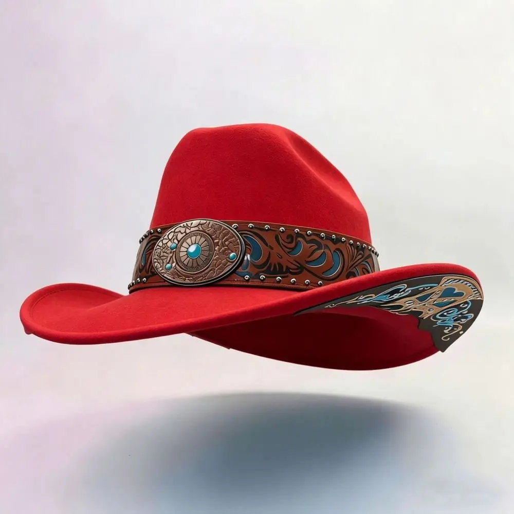 Retro Dress Up Western Cowboy Hat Turquoise Decor Bohemian Western Cowgirl Hat Panama Jazz Ethnic Style Fedora Hat Travel