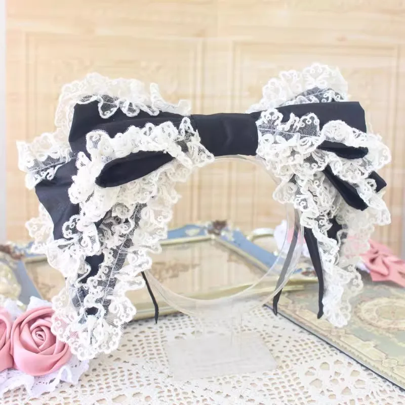Lolita Lovely Lace Headband Hair Clips Sweet Big Bow Kawaii Victorian Hair Hoop Cosplay Cute Gothic Hairbands for Girls Women