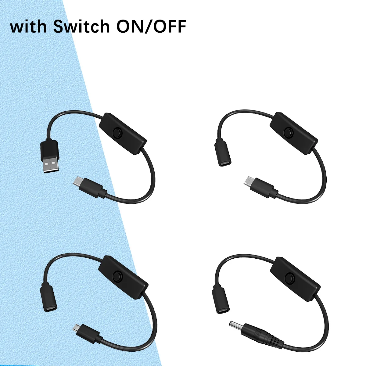 Type C On/Off Switch Cable:USB-C Male,C Female, Micro-USB,DC 5.5x2.1mm Power Extension Cord-Suitable for Laptops, Fans, Etc-5V