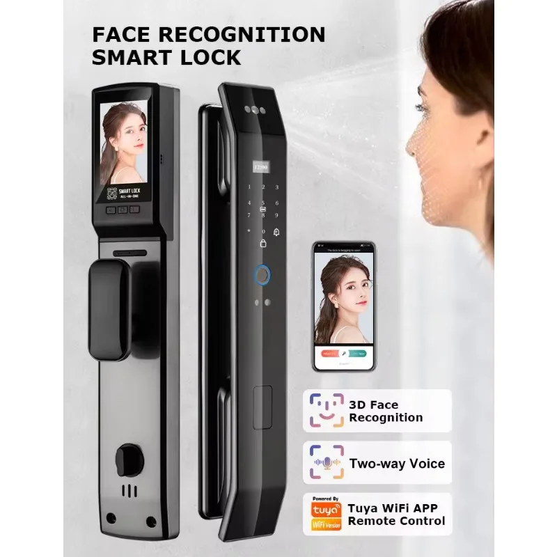 STLF Smart Door Lock With Wifi Tuya Smart 3D Face Recognition Fingerprint Digital Safe Door Lock for Home