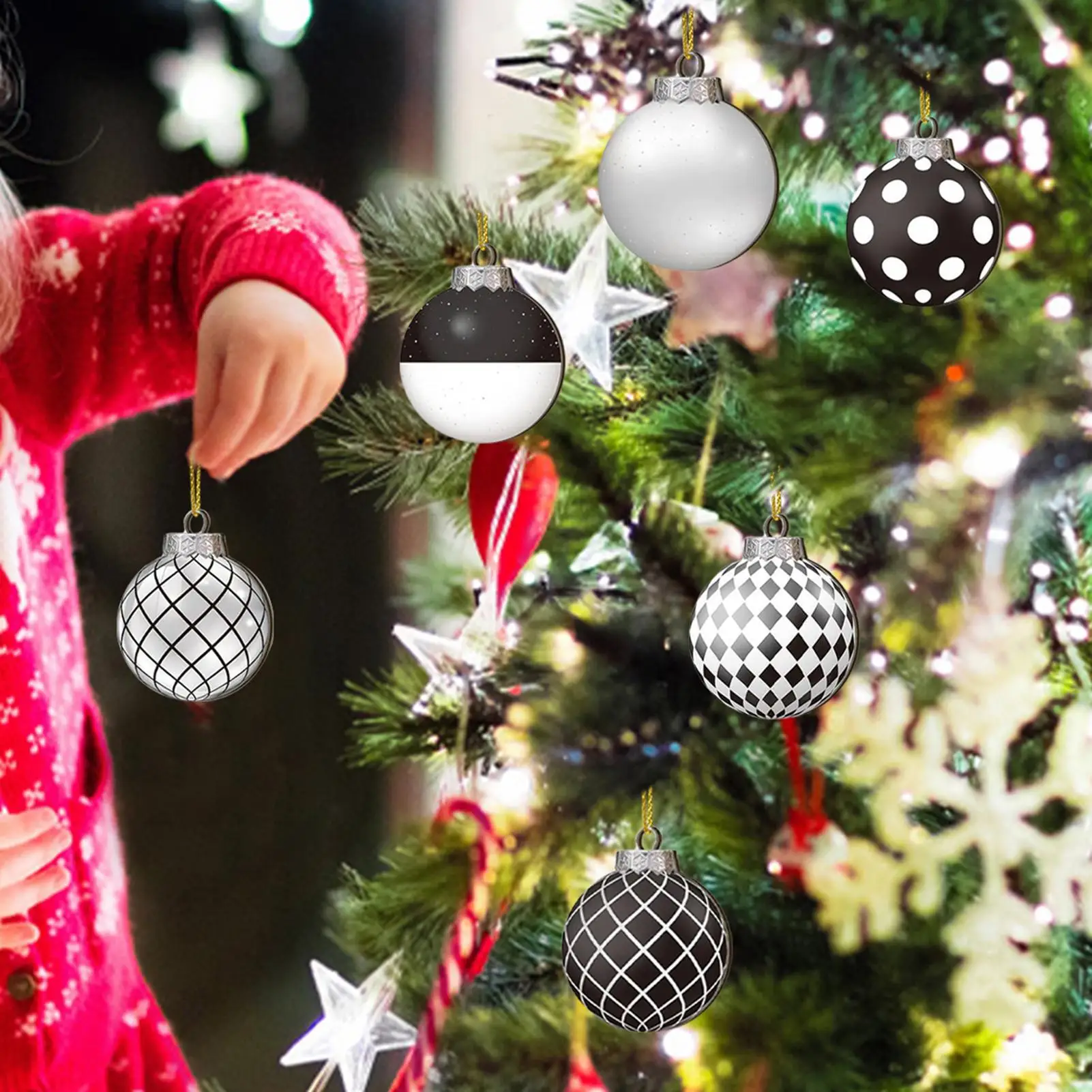 12PCS Christmas Balls Black White Hand-Painted Hanging Ball Xmas Tree Pendants Ornaments Home Decor 2025 New Year Gifts