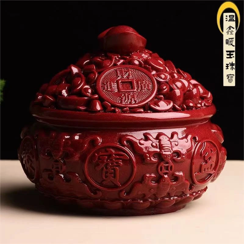 High-content purple sand gilded ornament, treasure bowl with gold ingots and copper coins, desktop d