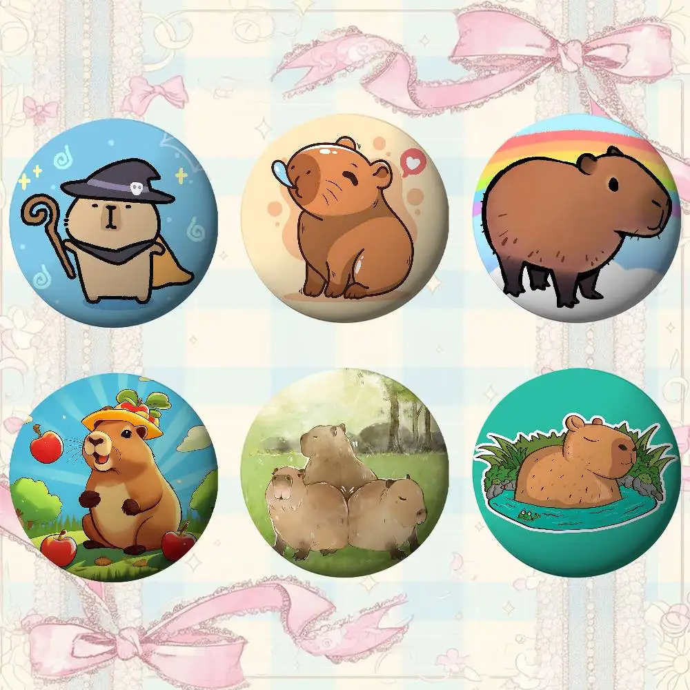Cartoon Capybara Broschen Stilvolle Ornament Pins Exquisite Runde Abzeichen Tasche Zubehör Schmuck Geschenke