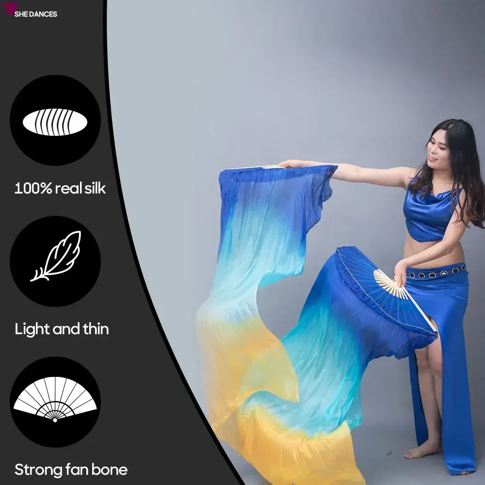 Silk Fan For Women Professional Real Silk Veils Fan Hand Made Tie Dyed Scarf For Stage Performance And Practice