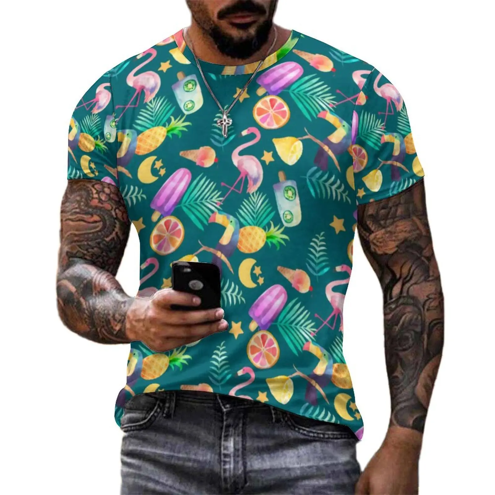 Yellow Pineapple T-Shirt Colorful Fun Tropical Popular T Shirts Men Casual Tee Shirt Beach Short Sleeve Graphic Tops Large Size
