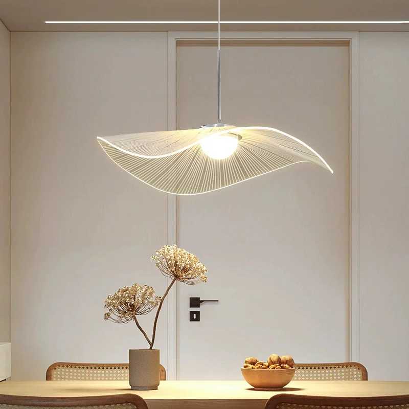 Nordic Designer Art Lamp Clothing Store Decoration LED Pendant Lamp Restaurant Bar Lotus Leaf Cream Feng Straw Hat Pendant Light