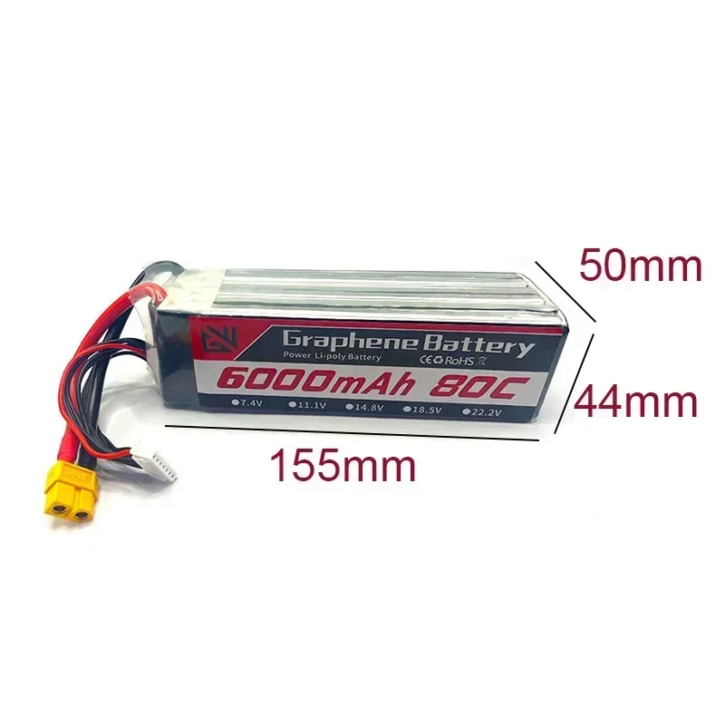 22.2V 6000mAh 80C 6S Li-polymer Battery XT60 XT30 for Remote Control Cars Airplanes Ship Models Off-road Vehicles Racing Models