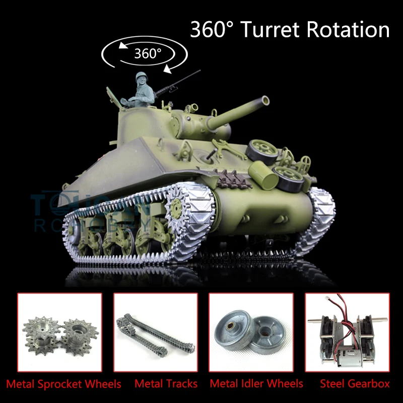 Henglong Toucanhobby DIY 1/16 Scale 7.0 Upgraded M4A3 SherRTR RC Tank 3898 W/ 360�� Turret