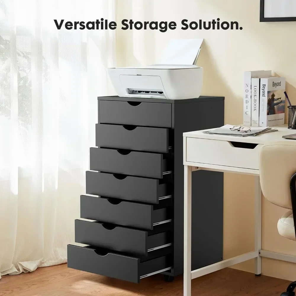 7MELChest-Commode de Rangement à Roulettes pour Bureau à Domicile, Meuble de Rangement en Bois, Noir