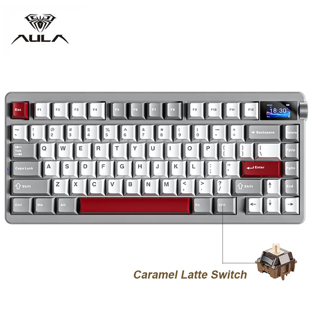 Nieuw AULA NOVA75 Draadloos Mechanisch Toetsenbord 75% Drie Modi Hot Swap Aangepast Smart Screen met Knop Gaming Kantoor PC E-sport Cadeau