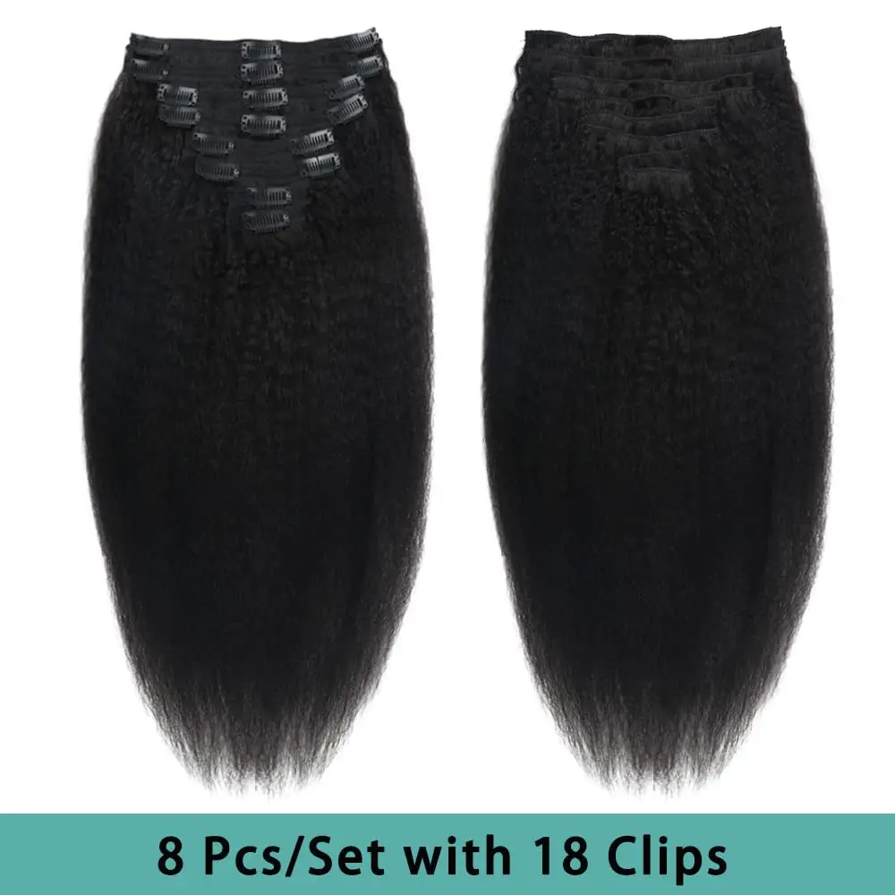 120g/set klip lurus keriting panjang 26 inci dalam ekstensi rambut rambut manusia Brasil rambut alami 8 potong/set untuk wanita