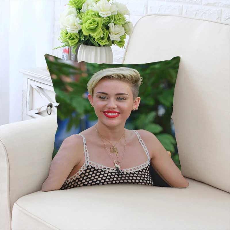 

45x45cm pillowcase M-Miley Cyrus double-sided printed velvet sofa cushion cover headboard backrest chair backrest fan gift