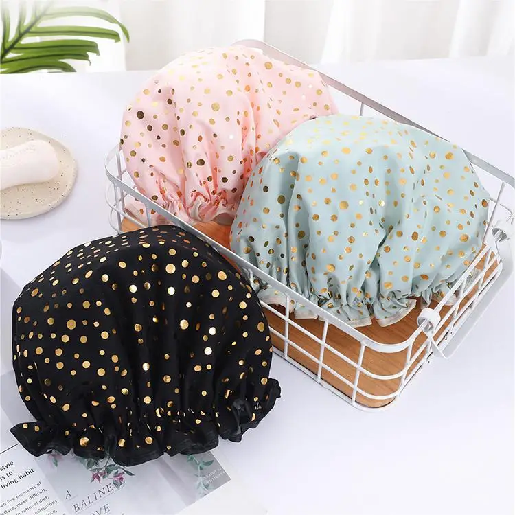 1pc Waterproof Shower Cap Satin Beanie Hair Bonnet Bath Accessories Shampoo Women Shower Caps Bathroom Dust-proof Set