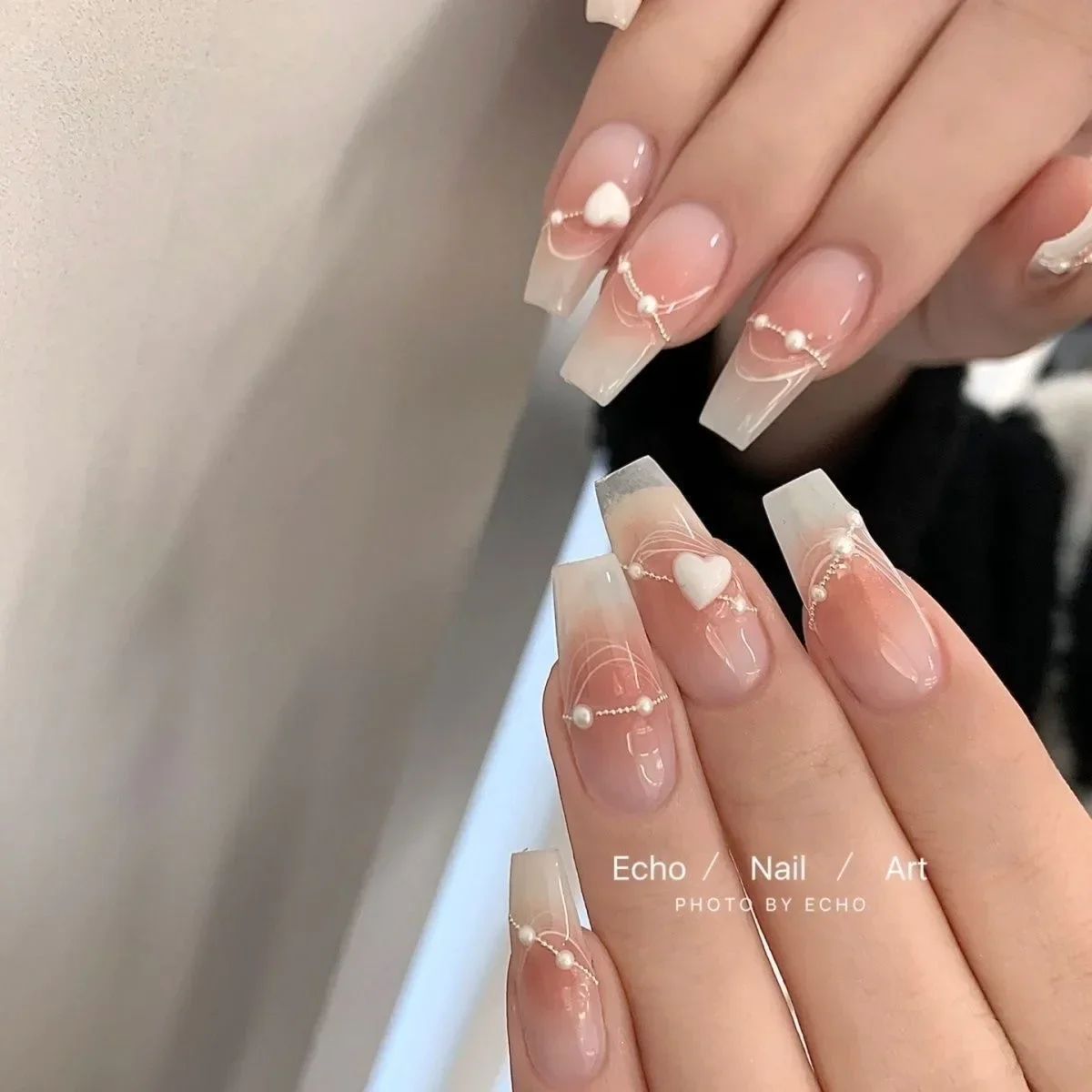 10pcs handmade false nails with wearing tools gradient pink fake nails with rhinestones full cover press on nails long coffin