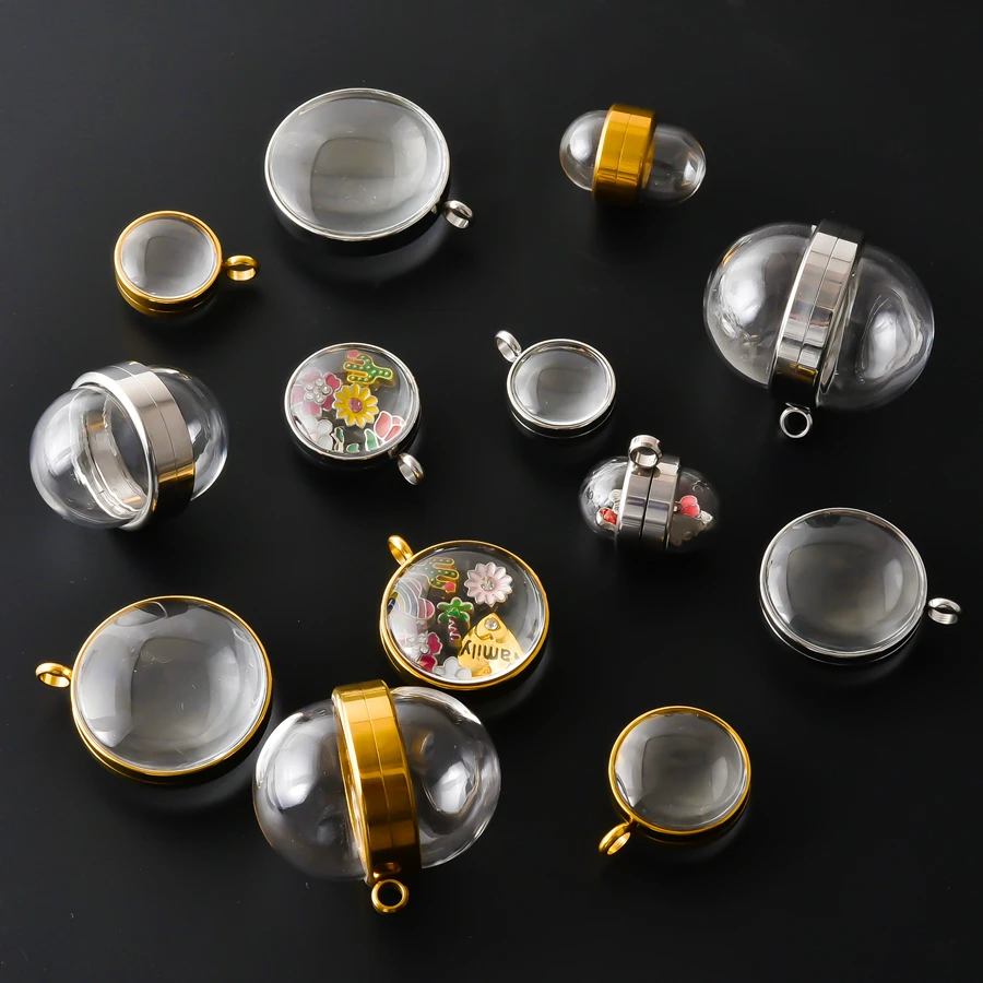 1Pc No Fade Openable Chunky Glass Reliquary Photo Locket Pendant 3D Round Cremation Ashes Relicario Pendentif Jewelry Making
