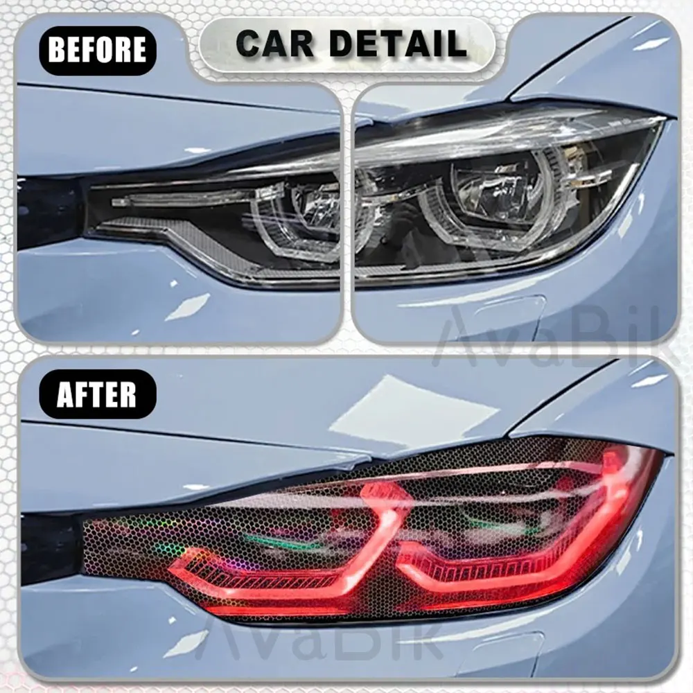 30CM Car Motorcycle Vinyl Wrap Foil Laser Honeycomb Headlight Taillight Tint Film Modify Color Changing Stickers Car Styling