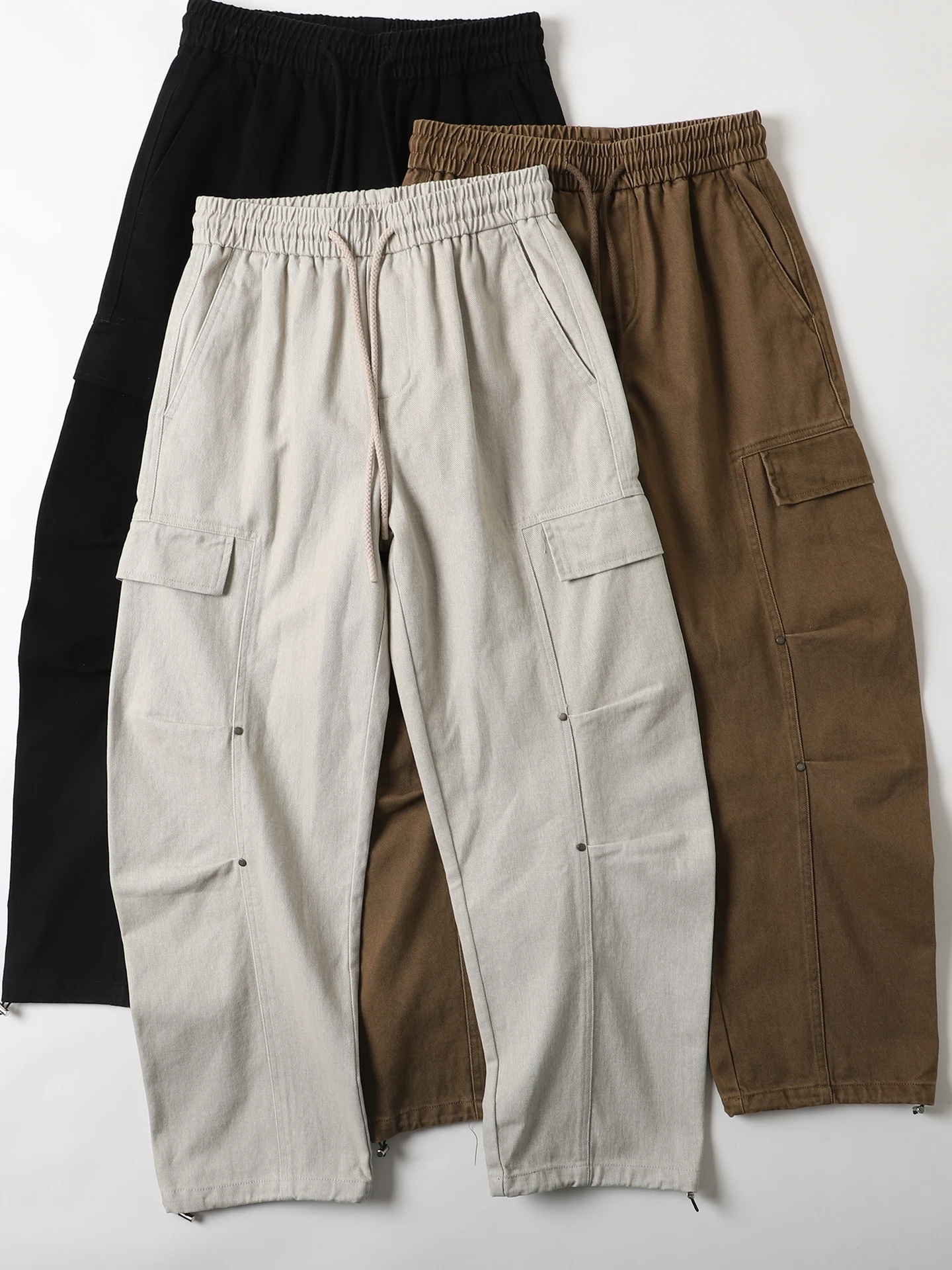 

Retro Waed Cotton Wide Leg Pants Men's Loose Casual Workwear Trousers Knife Loose Fit Straight Leg Cotton Pants