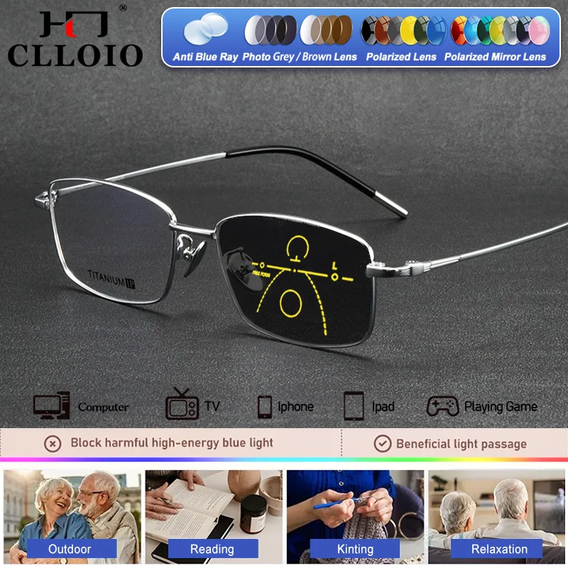 

CLLOIO Fashion Square Frame Design Pure Titanium Myopia Glasses High Quality Men Anti Blue Light Multifocal Prescription Eyeware