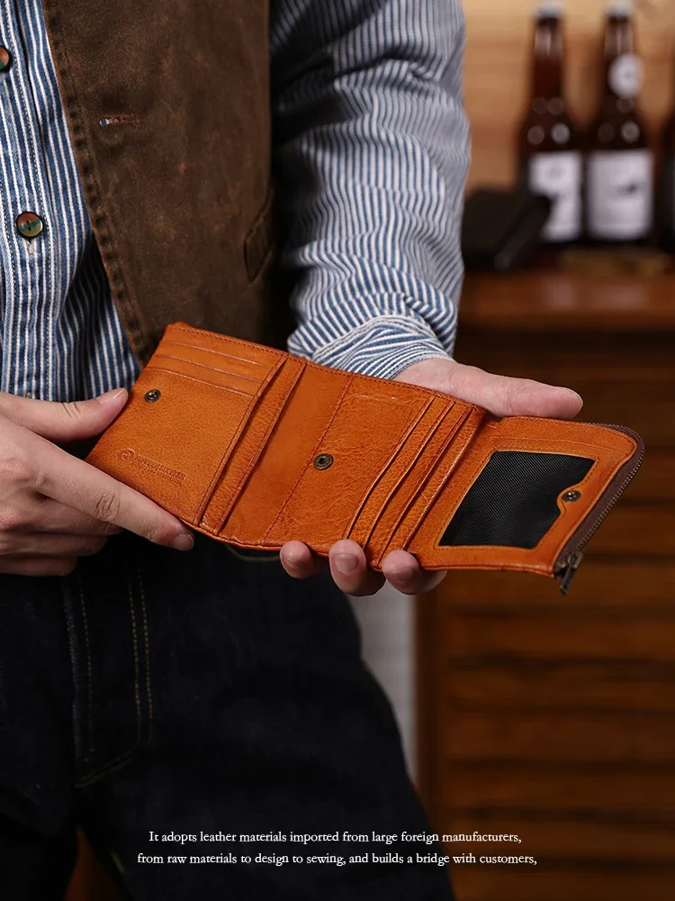 First layer cowhide wallet men's genuine leather short handmade multi-card degaussing anti-theft swipe card bag wallet