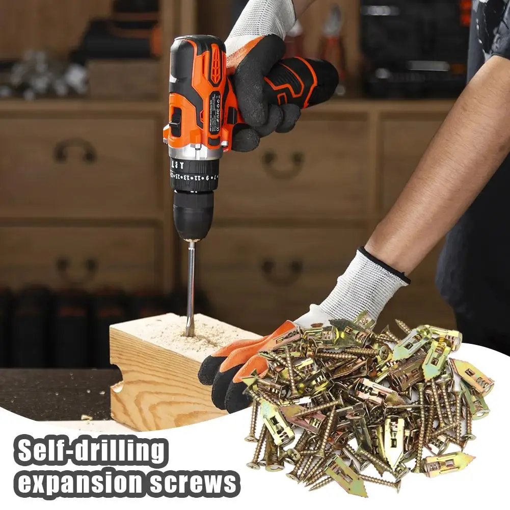 

40/60/80/100 шт. сверхмощный самосверлящий комплект анкеров для гипсокартона, оцинкованные металлические расширительные винты для полых стен, гипсокартона, сделай сам