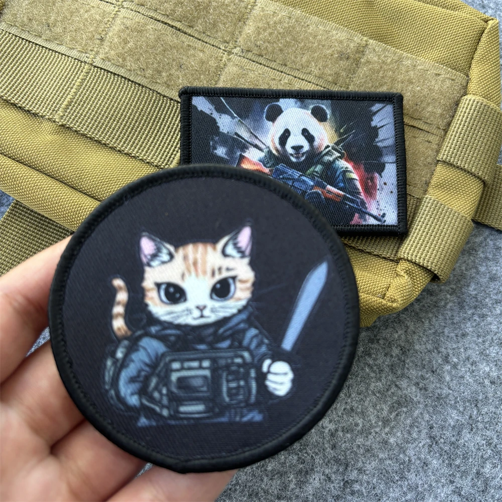 Dagger Cat Morale  Badge Patches Military Army Armband Tactical AK47 Panda Printed Hook&Loop Emblem Backpack Vest Stickers