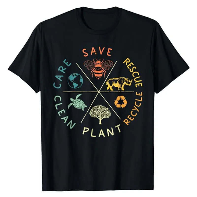 

Save Bees Rescue Animals Recycle Plastic Earth Day Vintage T-Shirt Environmental Protection Saying Tee Cool Graphic Outfit Gifts