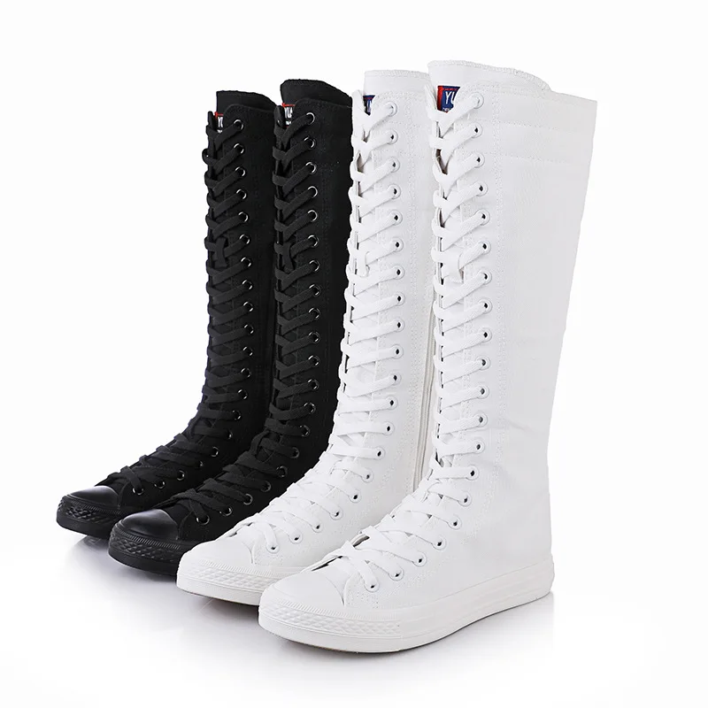 

Korean Style Sneakers Fashion Slim Casual High-top Plus Size 42 43 Canvas Ladies Dance Shoes Zipper Women Long Knee-High Boots