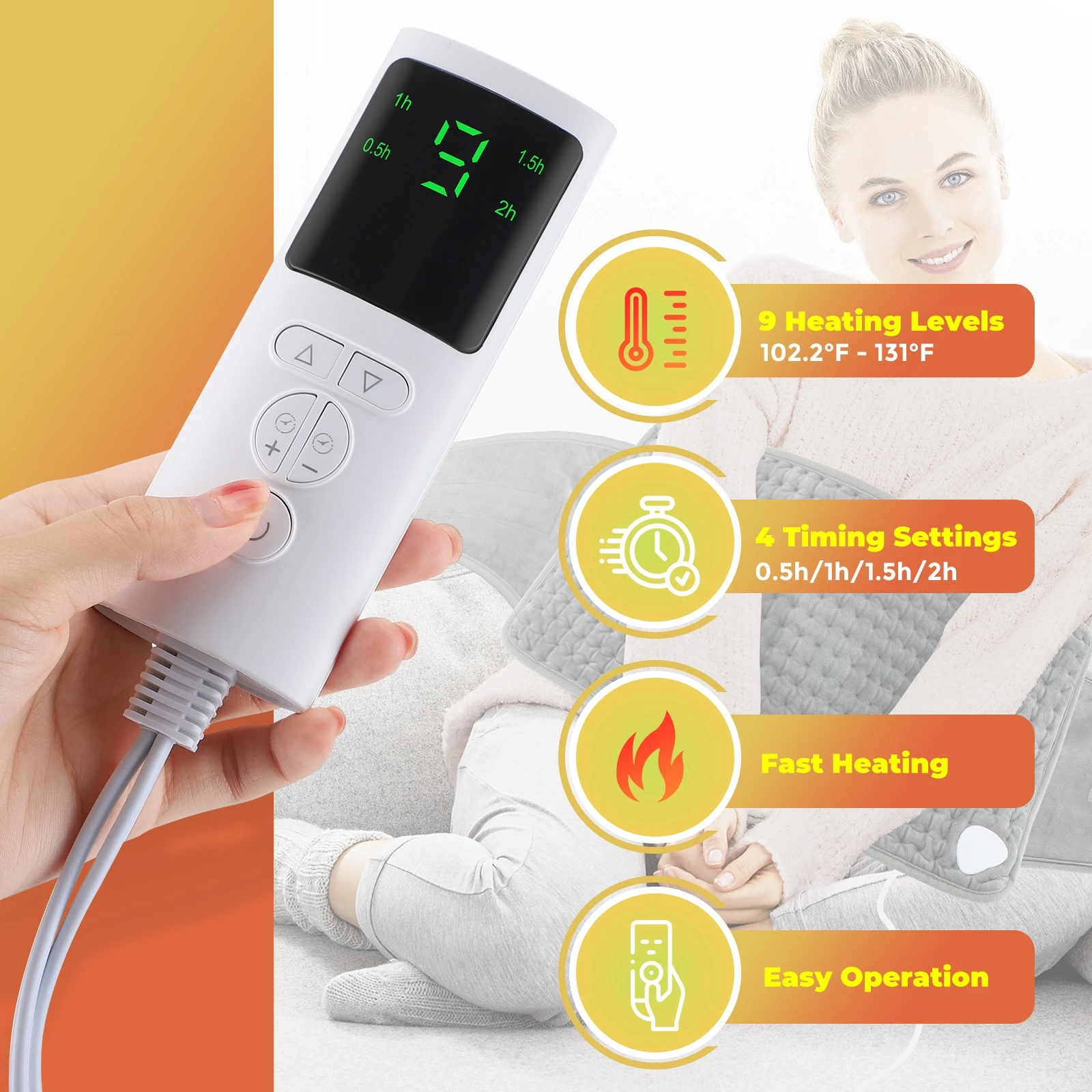 Heating Waist Belt with 9 Temperature Settings - Therapeutic Back Pain Relief - 125cm Warm Support Pad