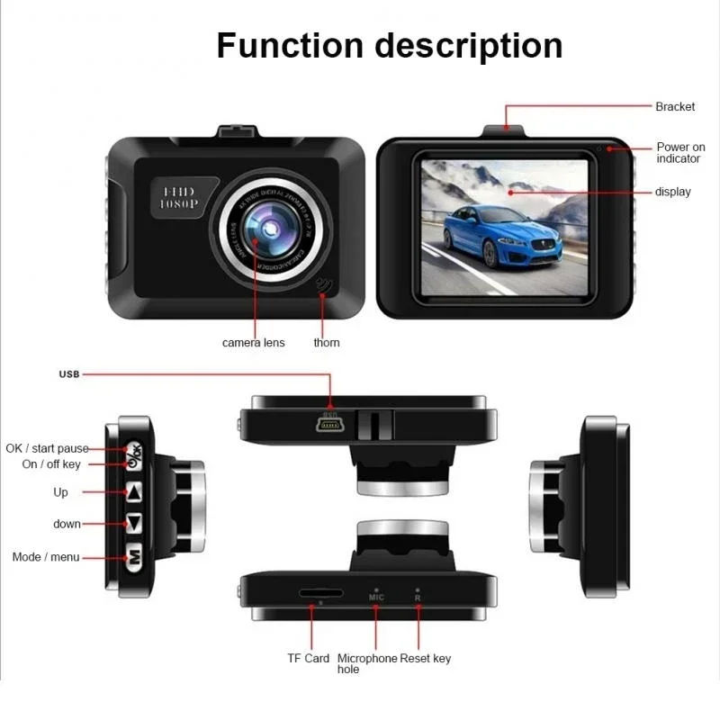 Full HD 1080P Car DVR Dash Camera Black Box Night Vision Video Recorder Dash Cam Len IPS Screen Sound Recorder Loop Recording