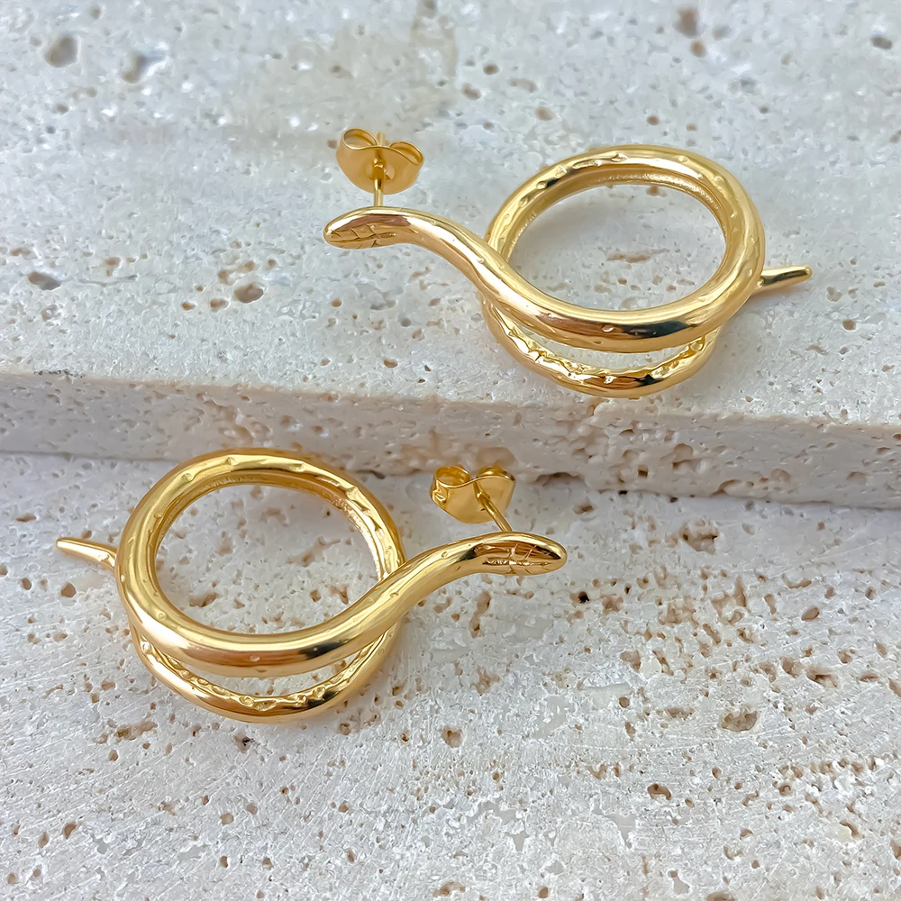 ZHENL Gothic Style Stainless Steel Snake Shape Hoop Earrings for Daily Commute Social Fashion Jewelry Perfect for Date & Gift