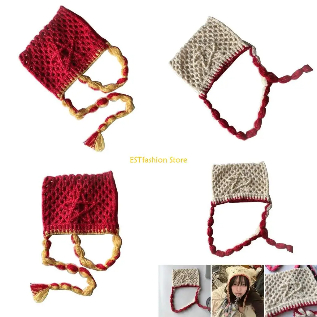 Y5GC الكبار متماسكة القط الأذن قبعة أفخم قبعة سميكة الجاكار نمط نجمة قبعة ملابس ركوب الدراجات