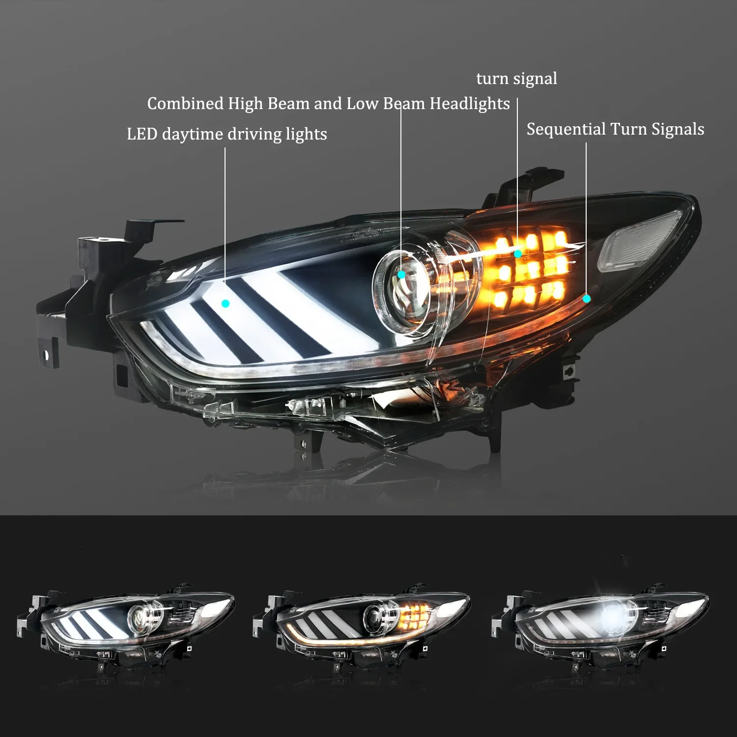 for Archaic Headlights for Mazda Atenz 2014 2015 DRL high low beam Head Lamp Assembly PLUG & PLAY LED lamp for Mazda6 Atenza