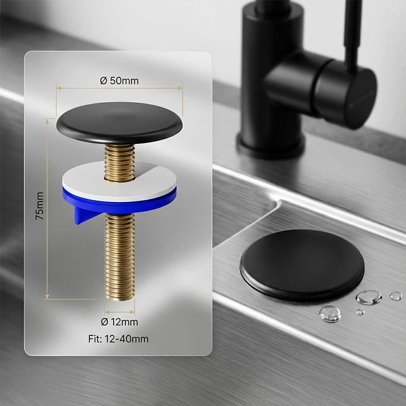 Kitchen Sink Faucet Hole Cover Stainless Steel Blanking Plug Rust Proof Basin Tap Hole Stopper Leak Proof Metal Sealing Cap