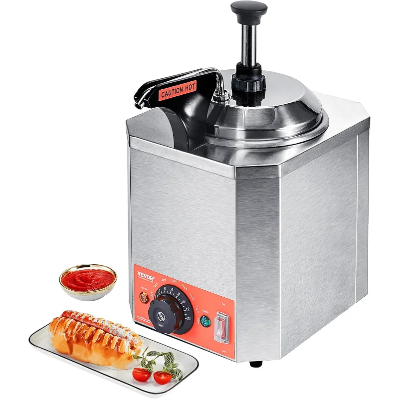 VEVOR Elektrischer Spender mit Pumpe, 2,3 Qt kommerzieller Hot Fudge-Wärmer, beheizter Pumpspender aus Edelstahl, 86–230 Temperatur