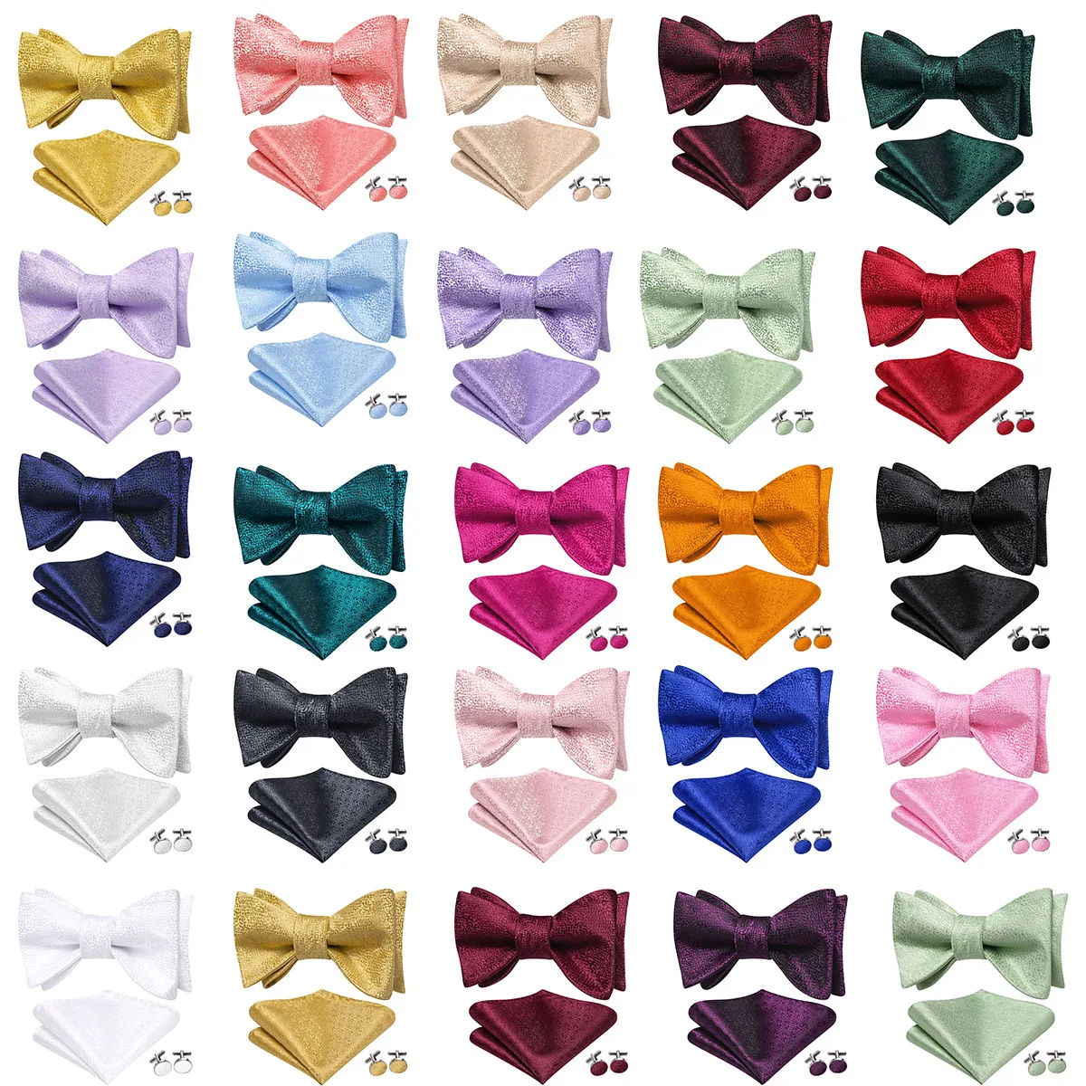 Ensemble de boutons de manchette carrés avec nœud papillon pour hommes, rose, Orange, bleu ciel, nœud papillon auto-attaché, cadeau d'affaires de mariage