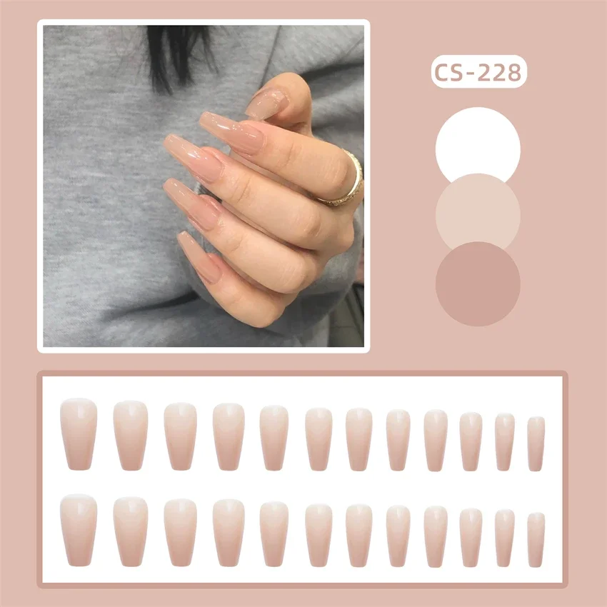 

24Pcs/Set Beige Colour Fake Nail Chips Simple Solid Colour Removable Press on Nail Full Cover Artificial Wearing False Nails Art