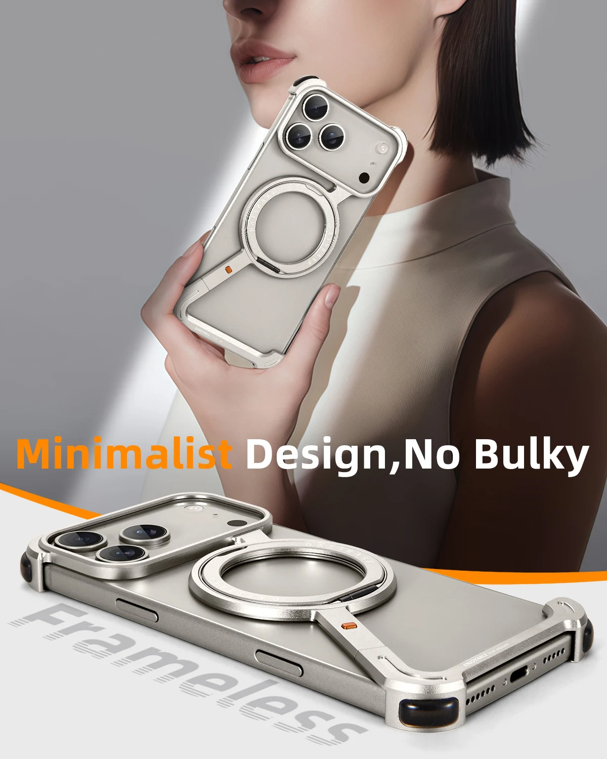 Bezramkowe metalowe etui na telefon Oatsbasf do iPhone'a 17 Pro/Pro Max/17 Air z podstawką 360 °   Ochronny, odporny na wstrząsy, obrotowy futerał Magsafe — zdjęcie produktu 5