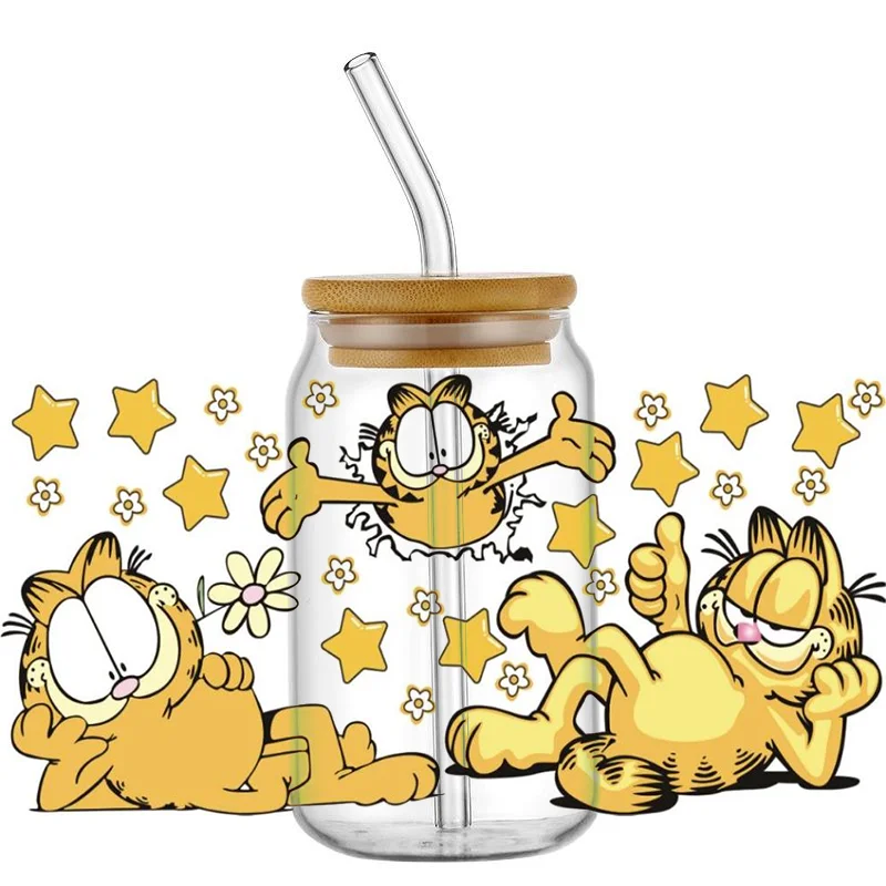 Miniso Cartoon niedliche Katze 16oz UV Dtf Tasse Wrap Transfer Aufkleber benutzer definierte Etikett DIY wasserdichtes Logo für Libbey Glas kann Cartoon