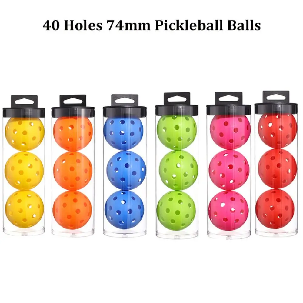 3pcs 40 Holes Pickleballs 74mm High Visibility & Bounc Pickleball Balls with Clear Plastic Bucket Pickleball Accessories