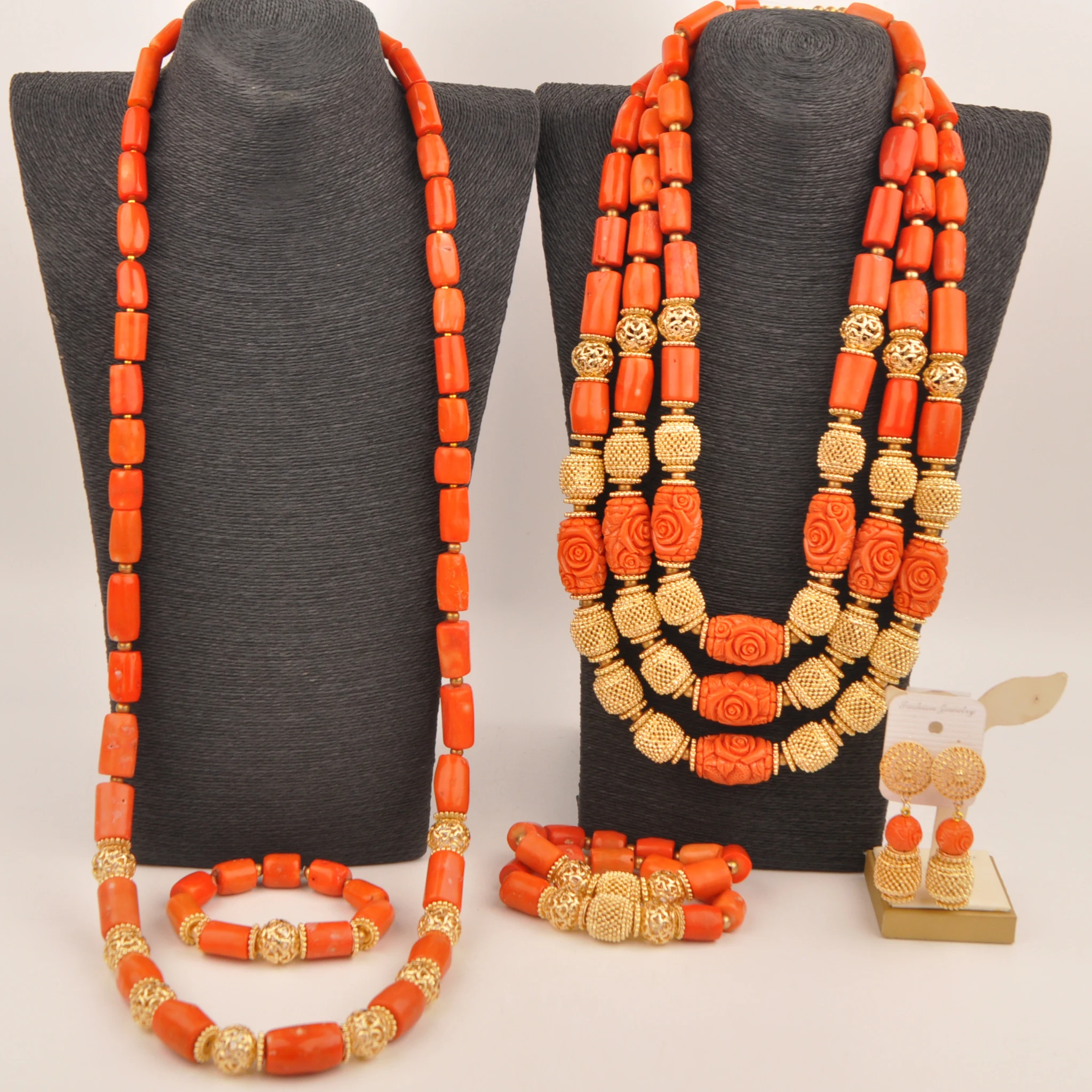 

Nigeria Orange Nature Coral Necklace African Beads Jewelry Set