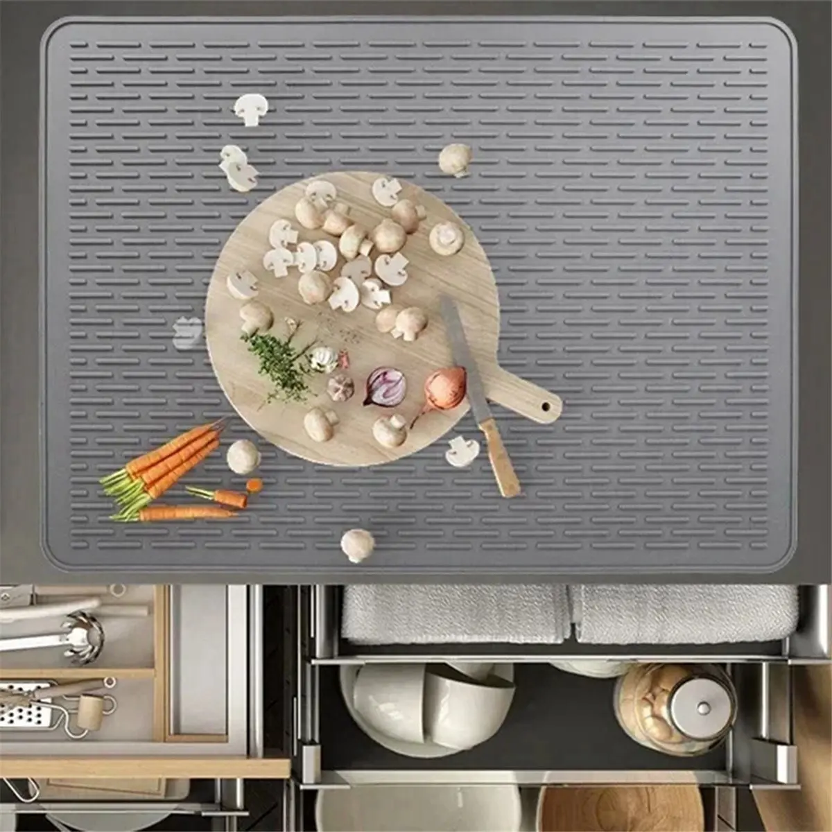 

Top Glass Stove Protector Mat Protector Dish Drying Mats for Kitchen Range Covers for Electric Stove 71x50.8cm Grey