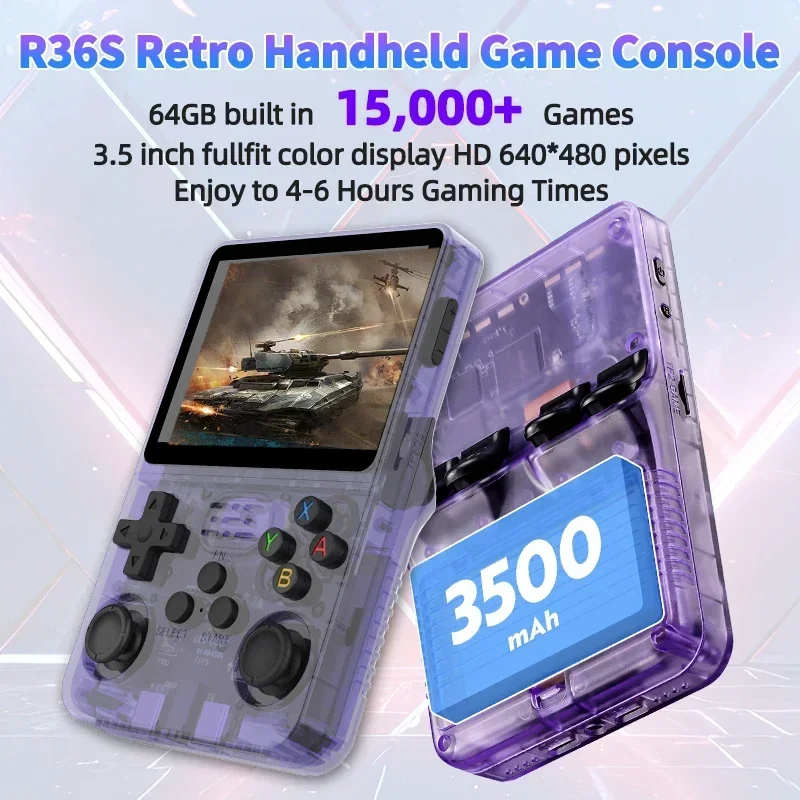 

R36S Retro Handheld Video Game Console Linux System 3.5'' IPS Screen 64/128GB RK3326 Chip 15000+Game Portable Pocket Game Player