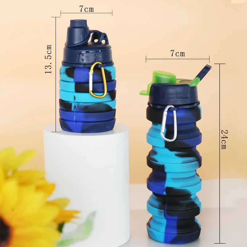 Collapsible Water Bottles, 16oz 500ml Portable  Expandable Water Bottle Sports Cups, Leak Proof Reusable BPA/2pcs